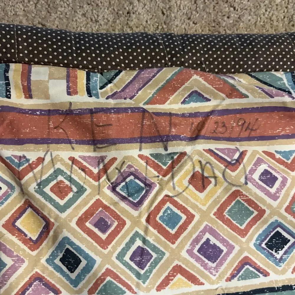 Vintage 1994 Handmade Patchwork Quilt Brown Geometric Rail Fence Twin XL 61x95